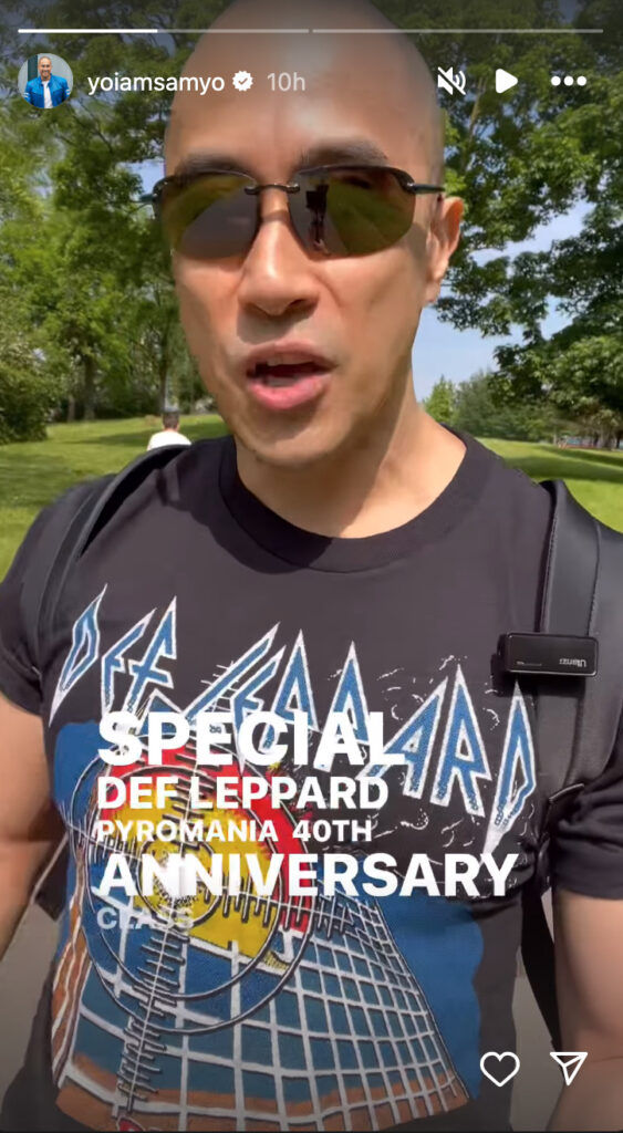 Sam Yo's Instagram Story announcing "Pyromania" ride.